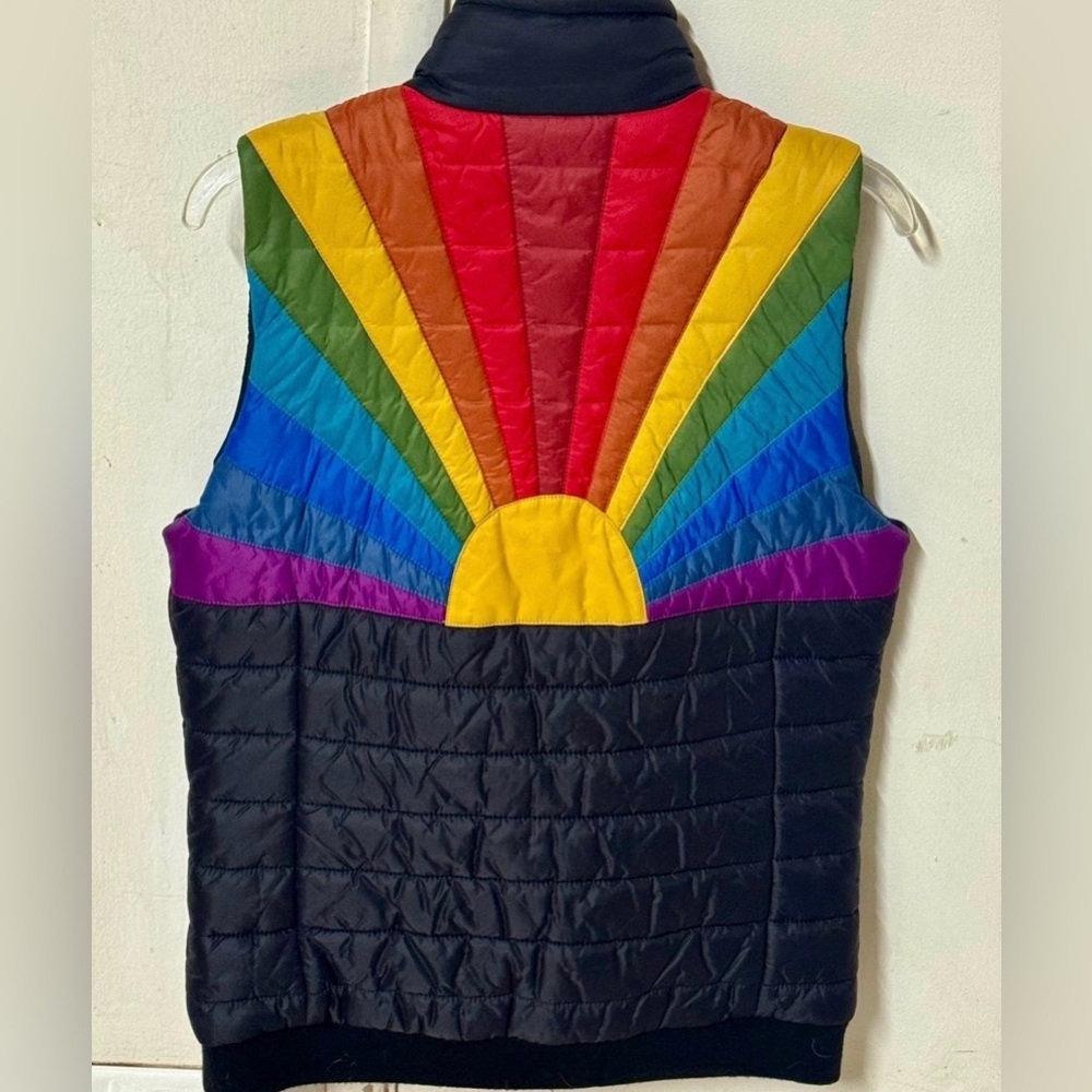 Aviator Nation Navy sunburst Puffer Vest with Rainbow Accents